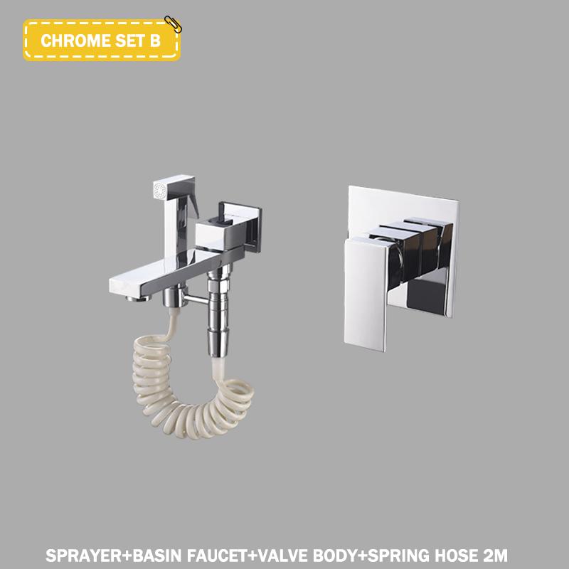 Waschbeckenarmatur aus gebürstetem Gold, Waschbeckenarmatur, Wandmontage, Einhebelmischer aus Messing für heiße und kalte Badewannen mit Handbrause