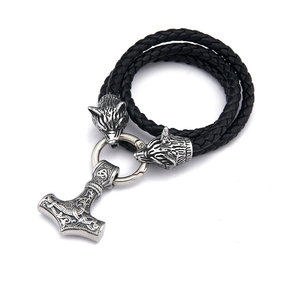 

Нержавеющая сталь скандинавский викинг голова волка Молот Тора кулон ожерелье мужские ювелирные изделия 50CM