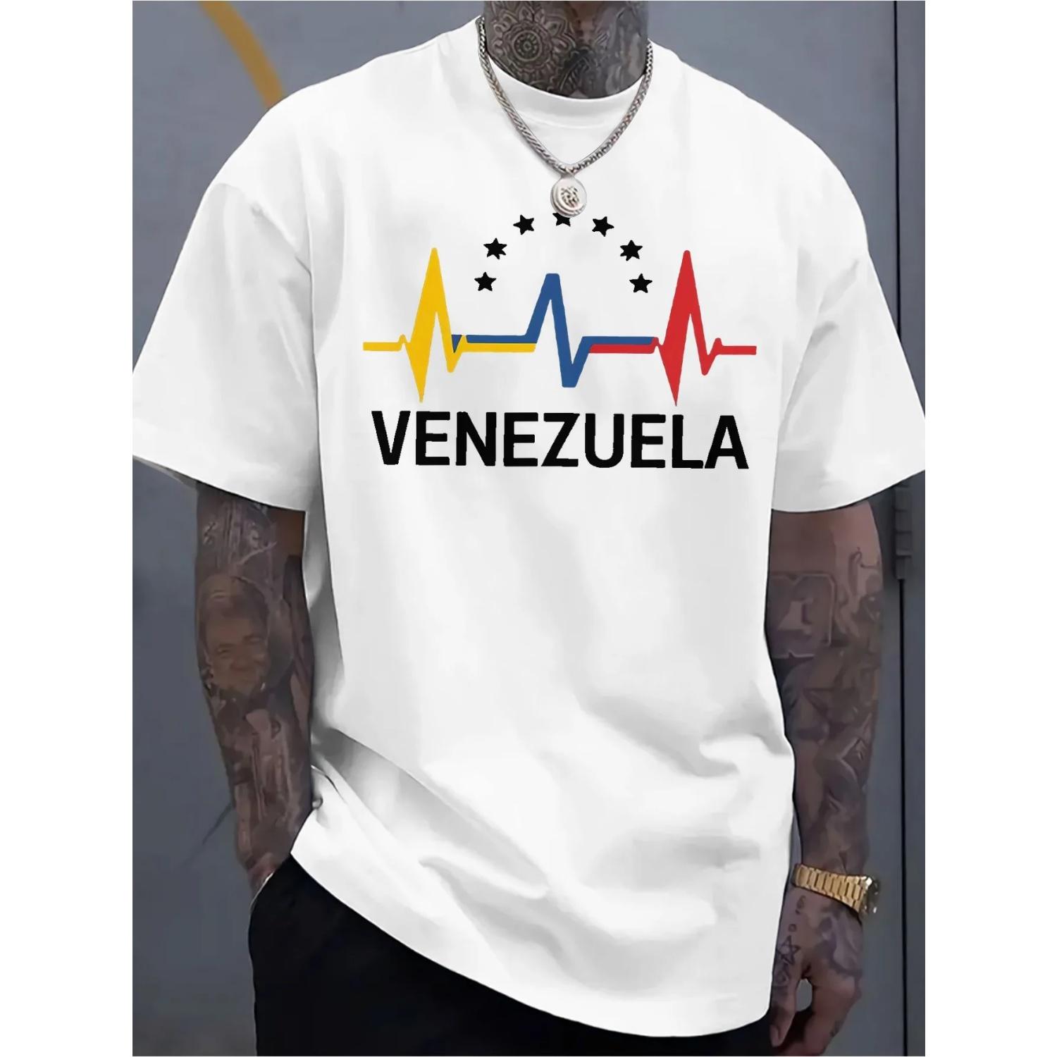 

Men S Venezuela Flag Heartbeat Graphic T-Shirt Breathable All-Season Patriotic Venezuelan Heritage Design for Everyday S чёрный