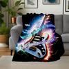 Electric Guitar Music Notes Flame Art Print PosterBlanket Flannel Throw Blanket for Sofa, Bed, Travel, Camping, Office