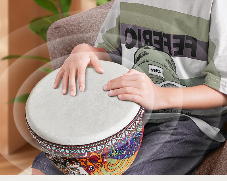African Children's Lightweight Hand Drum - Large, 8" Percussion Instrument, Set of 6, No Tuning Required