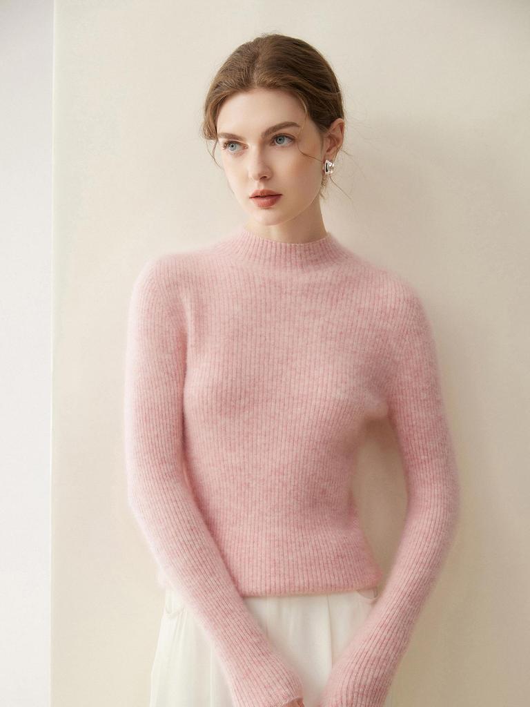 Elegant Slim Fit Women's Pure Cashmere Sweater - 2026 Autumn/Winter Half-High Neck Ribbed Base Layer