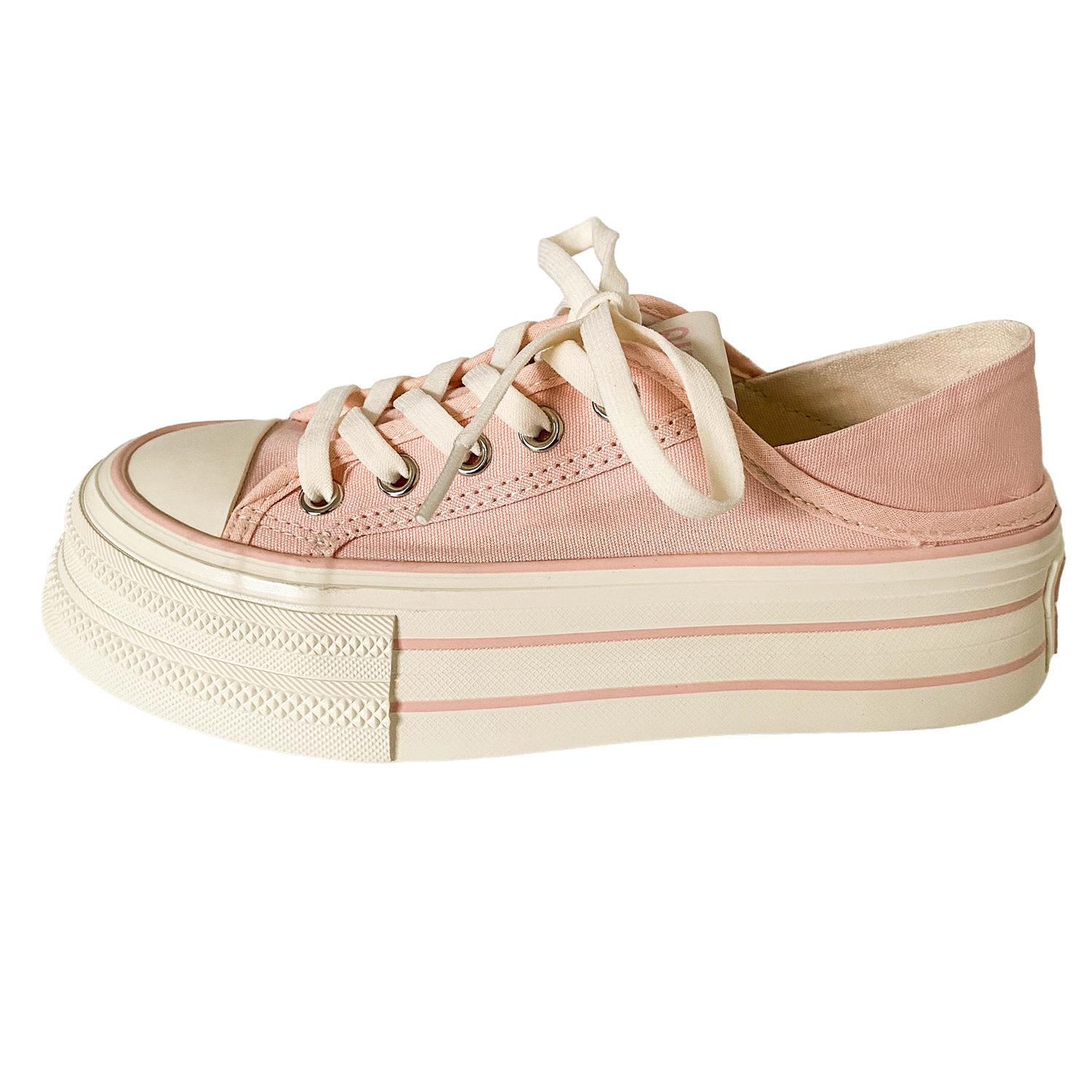

TP358 two wear elastic shoelaces/send a pair of shoelaces, platform canvas shoes, women s summer one pedal, lazy little white shoes 40 рожевий