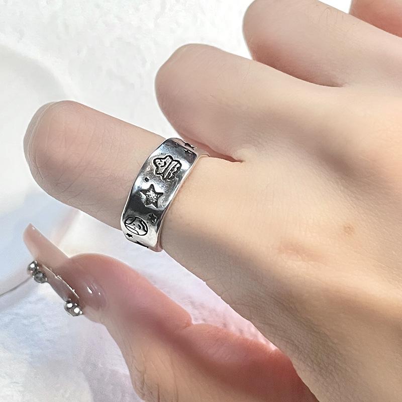 Feather Graffiti Open Ring, Punk Retro Retro Personality Combination Stacked Index Finger Ring, Cool Niche Design