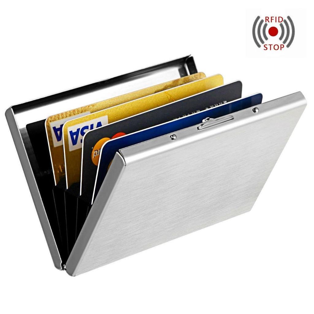 Carte Homme Porte Crédit Visite Acier Inoxydable Portefeuille Rigide Boîte Étui Silver