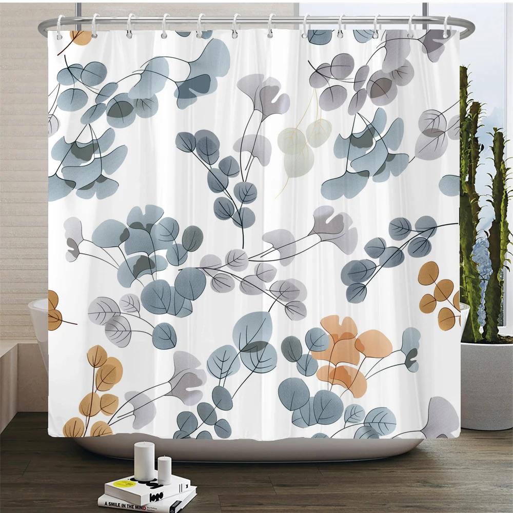 Elegant Flowers Shower Curtain 180x180cm Floral Printed Shower Curtain Polyester Bath Curtain Bathroom Decor Washable With Hooks