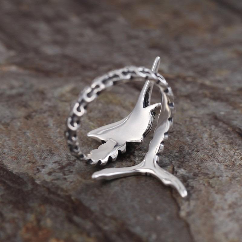 Anillo abierto con forma de pez para hombres y mujeres, estilo europeo y americano retro vintage moda vintage personalidad creativa hip-hop moderno