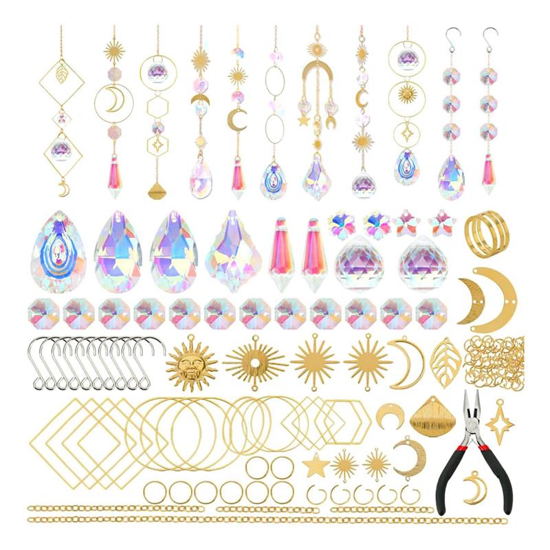 

AEE4-200 Pcs Crystal Suncatcher,Sun Catchers With Crystals,Craft Kits For Adults, With Rainbow Maker, Prism, Pendants золотий