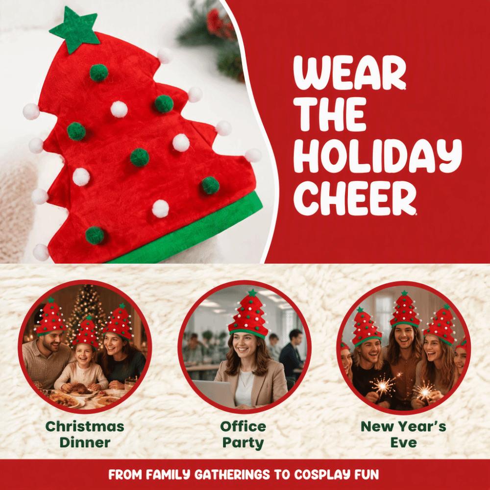 Funny Red Green Color Christmas Tree Hat Funny Style Soft Material Xmas Party Hat Adult Size Festive Hat Party Supplies