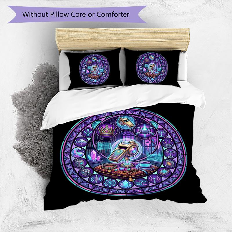 Glass Tech Symbols Pattern Bedding,Quilt Set Quilt Cover Pillowcase Home Birthday Gift (1 * Duvet Cover + 2 * Pillowcase, Without Core)