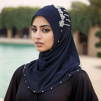Ramadan Islamisch Muslimisch Untertuch Perlenstickerei Blumig Schleier Hijab Nackenbedeckung Kopftücher Muslimisches Tuch Turbane