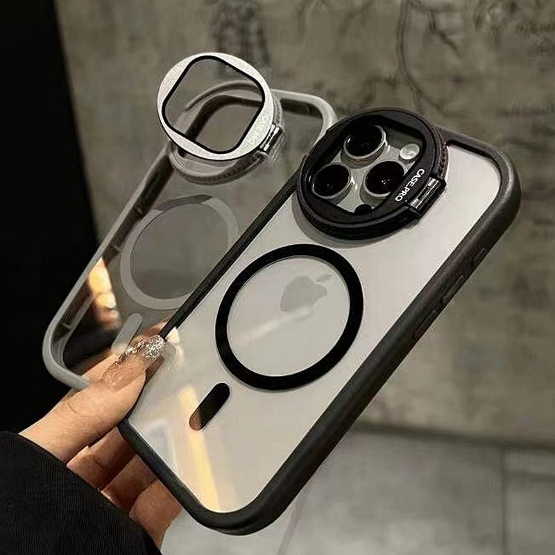 For Magsafe Magnetic Kickstand Stand Case For For Iphone 15 12 13 14 Plus 11 Pro Max Transparent Metal Wireless Charge Ring Cover