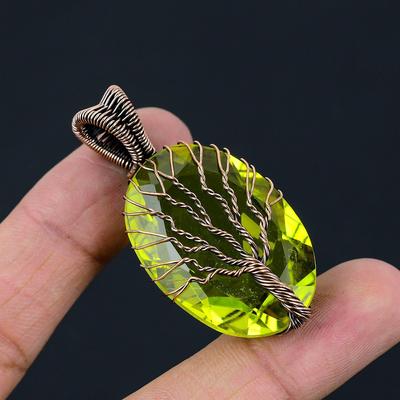 Baum des Lebens, Zitronentopas, Edelstein, Kupferdraht, handgefertigter Anhänger, Schmuck für Sie