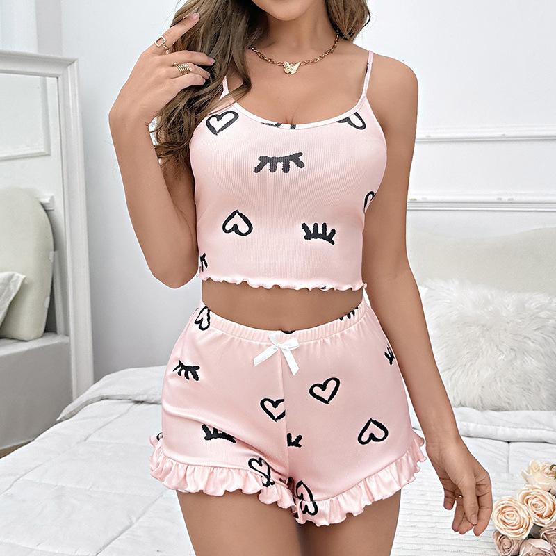 

Летний новый комплект шорт с подтяжками, сексуальная женская домашняя пижама с цветочным принтом, внешний заказ S