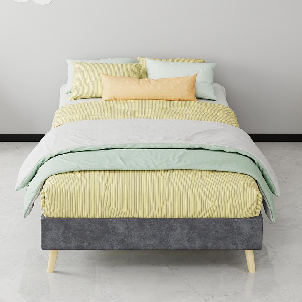Modern Minimalist Bed Frame, 90x200 cm, Grey, Dutch Velvet Fabric, Low-Profile Base, Bedroom Furniture. Excludes Gas Lift, Headboard, and Mattress.