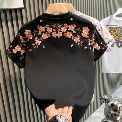 Çin Stili Yaz Modası Erkek Tişört Kısa Kollu İşlemeli Gömlek