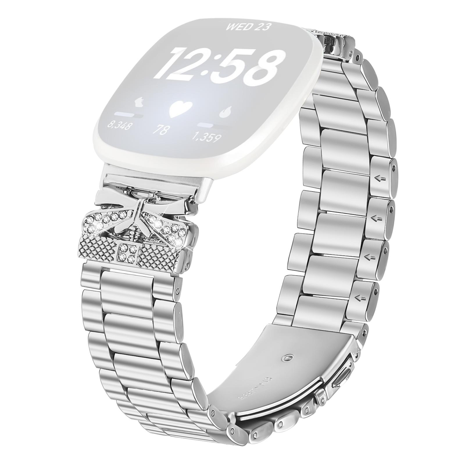 

Replacement Strap for Fitbit Versa 4/Sense 2 Butterfly Rhinestones Decor Silver Watch Band As Shown A