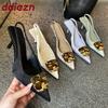 Fashion 2025 New Fashion Metal Women Thin Heels Sandals Pumps Shoes Female Slip On Footwear Shallow Party Ladies High Heels Shoes