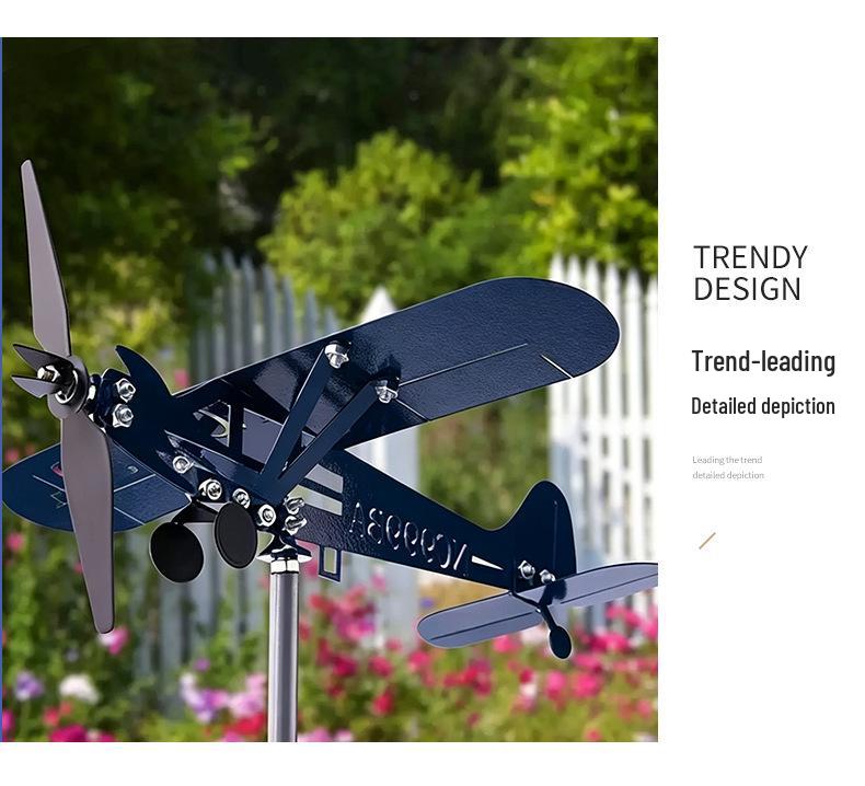 Pastoral Courtyard Windmill: Rotating Airplane Weather Vane Outdoor Ground Decor
