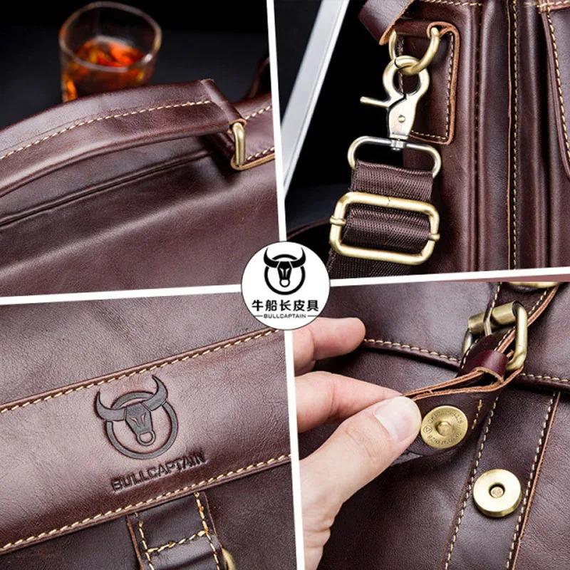 BULLCAPTAIN 2024 Брендовая кожаная мужская сумка Повседневная деловая кожаная мужская — фото 5