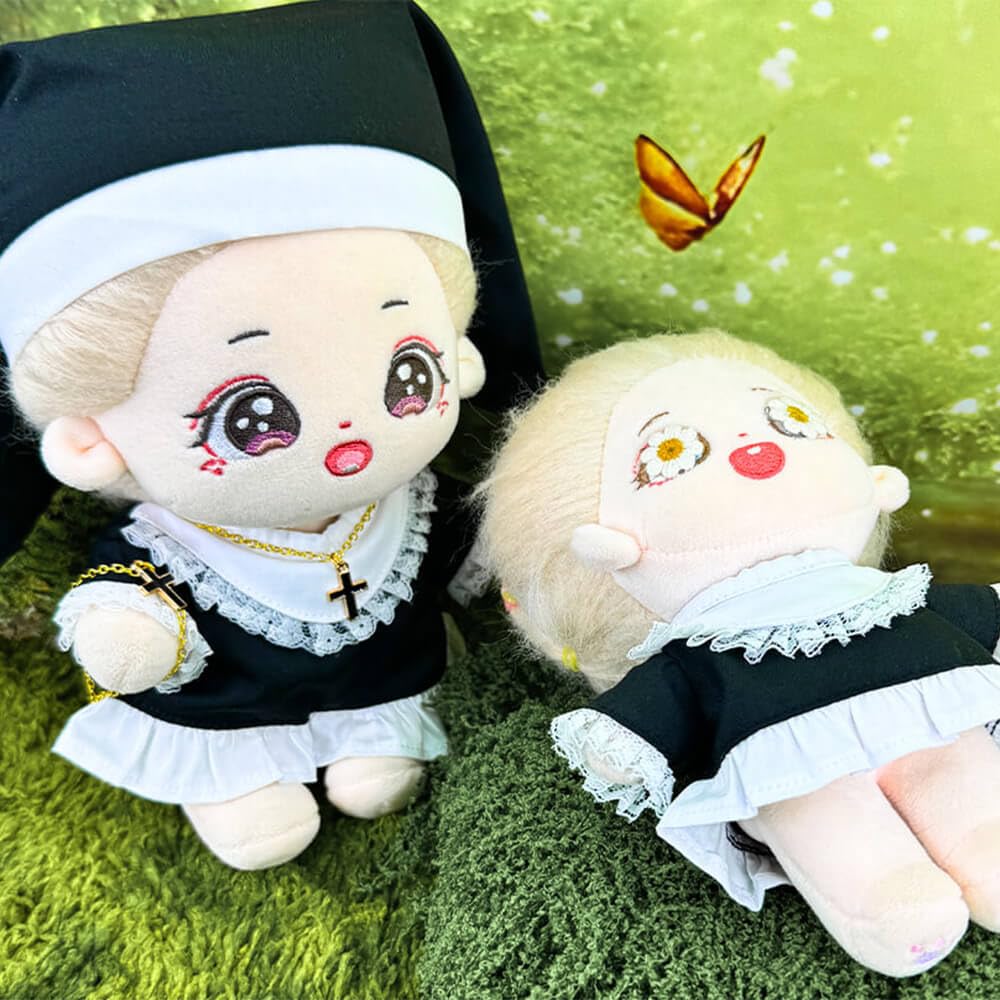 Niannyyhouse 20cm Plush Clothes, Nun's Clothes, Black Dress, Headgear, Cotton Doll, Dress-Up (20cm)