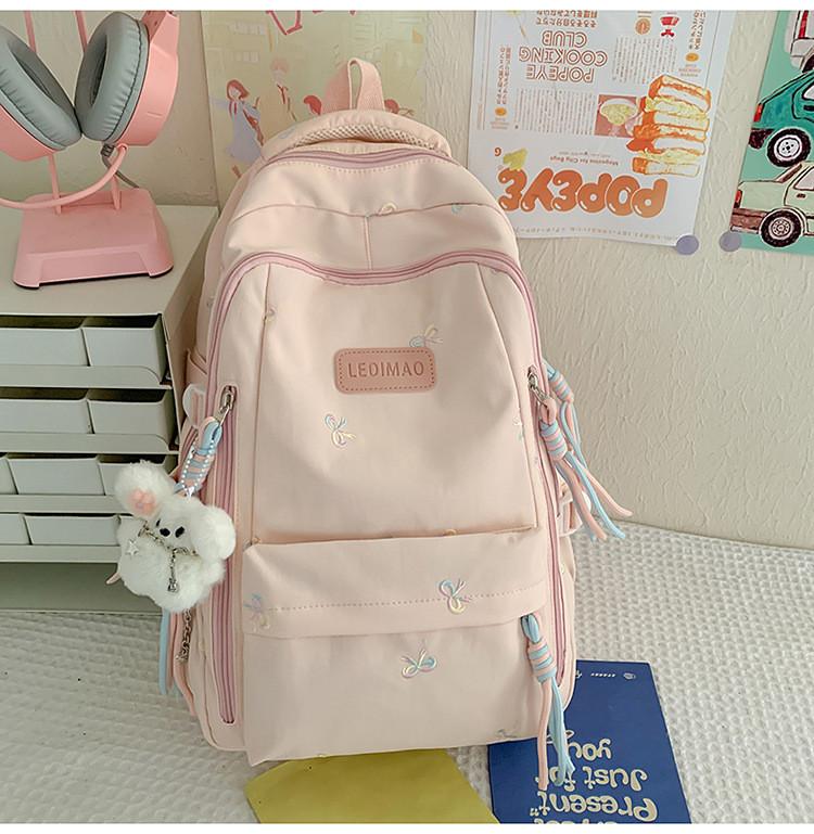 Cute Bowknot Embroidery Student Backpack For Middle School Girls Nylon Schoolbag