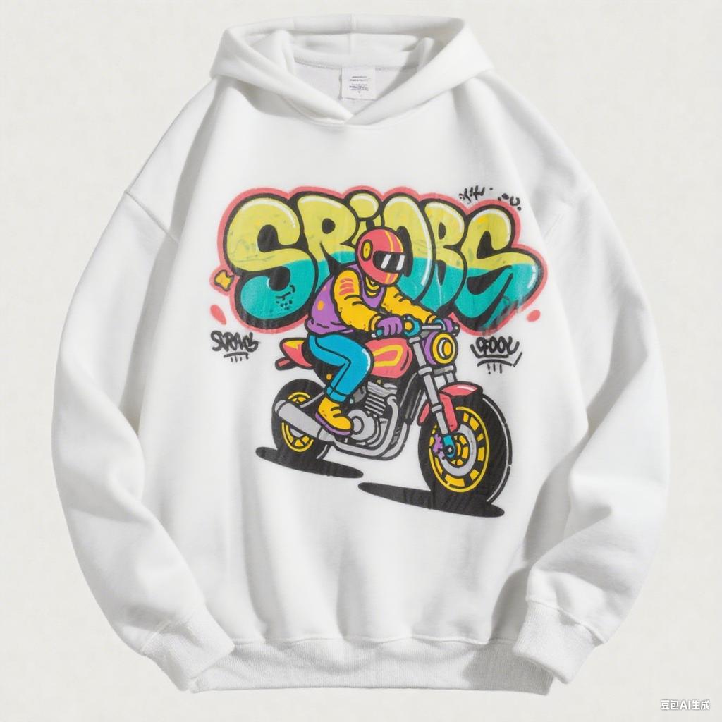Herren Vintage Biker Hoodie Graffiti Motorradfahrer Grafikdruck Übergroßes Streetwear Sweatshirt Hip Hop für Herbst Winter