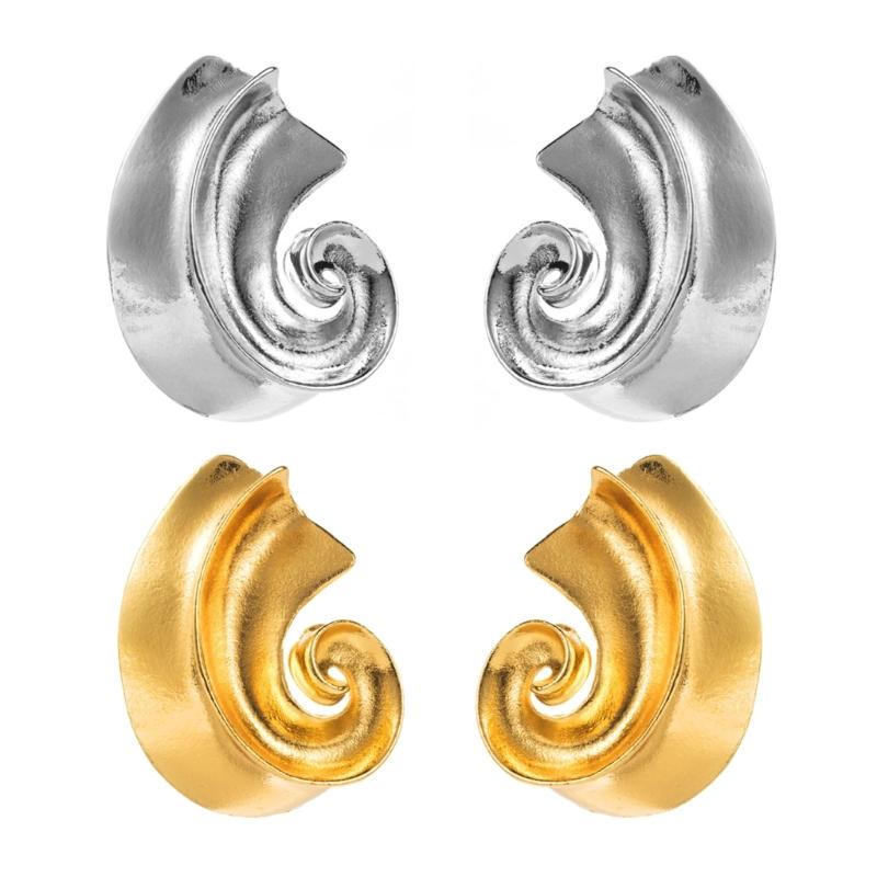 Gold/Silver Clip Earring Unique Spirals Shaped Ear Studs Irregular Geometric Ear Rings Elegant Party Jewelry Accessory