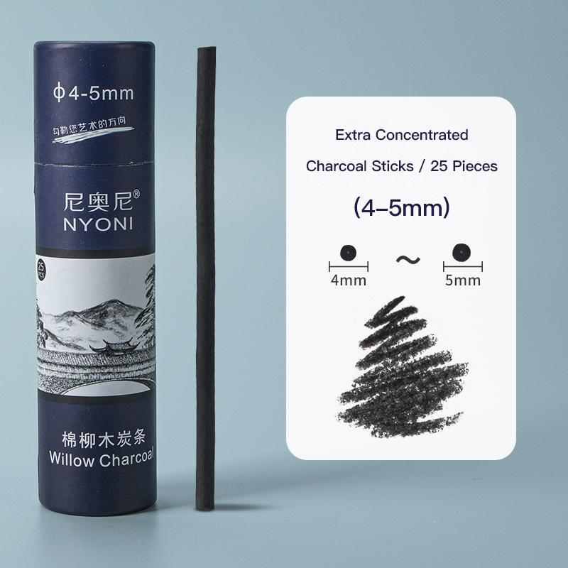 

Black Sketch Charcoal Bars Set 3-5mm/5-7mm/7-9mm Drawing Blending Shading Willow Professional Sketch Charcoal Sticks for Artist 4-5mm 25pcs