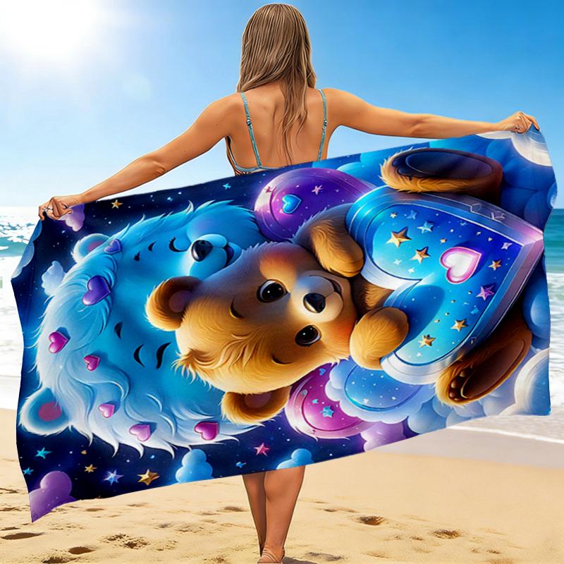 1Pc Teddy Bears Clouds Beach Towel, Quick Dry, Multi-Use for Beach Pool Gym Yoga Home Travel, Christmas, Halloween, Xmas Gift M928209