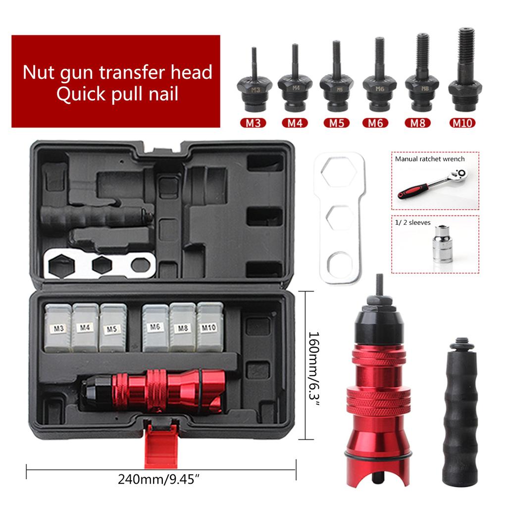 Cordless Drill Electric Rivet Gun Adapter Rivet Nut Drill Adapter Kit M3-M10 Cordless Rivet Nut Tool for Electric Drill