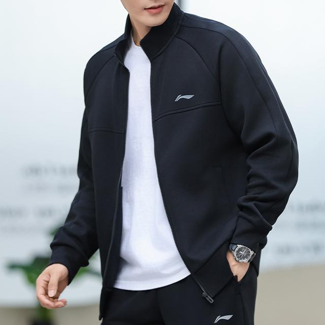 Futter Sport Lifestyle Serie Einfarbig Reißverschluss Lässig Atmungsaktiv Stehkragen Jacke Herrenjacken Schwarz AWDU905-1