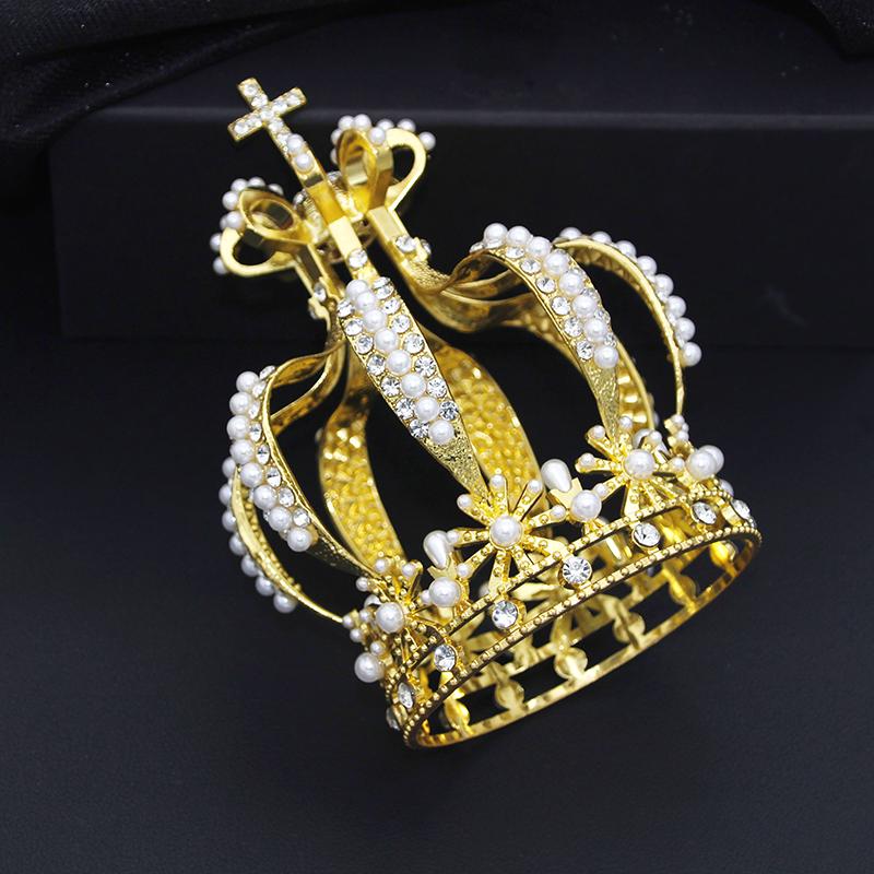 Lantern Crown with Cross.Imitation pearls.Rhinestone Tiaras and Crowns for Bride Party Prom Cake Crown Diadem Jewelry Ornaments