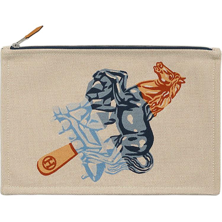 Hermes 28 Fun Ice Cream Pattern Silk Screen Print Cotton Travel Storage Bag Unisex bags Nude Blue H103963MV04 Flesh & Blue