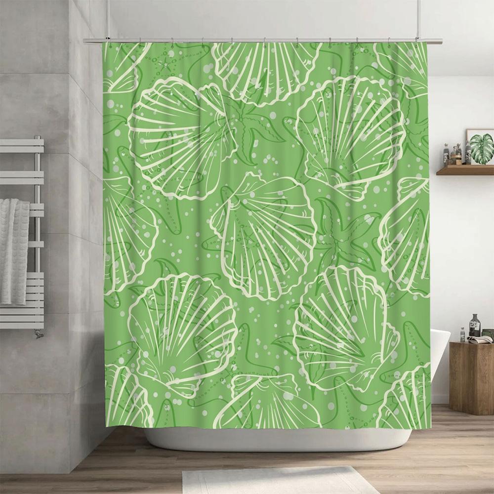 Green Shell Pattern Shower Curtain Bath Decoration for Bathroom Decorations