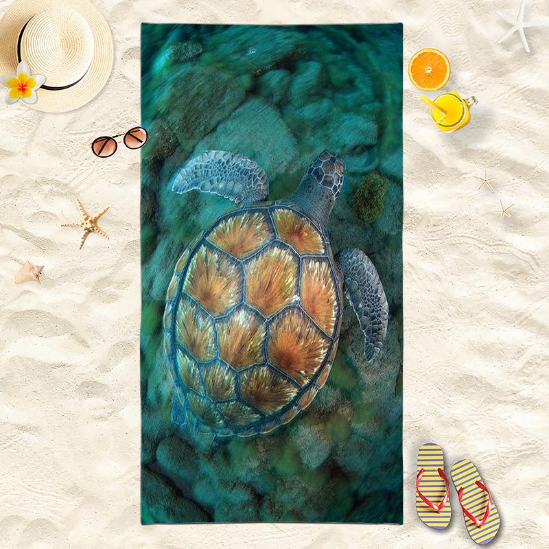 Colorful Watercolor Sea Turtle Beach Towel, Vibrant Coral Print Quick-Dry Towel
