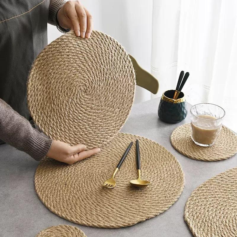 Linen Insulation Mat, Woven Dining Table Mat, Household Heat-resistant Mat, Bowl Mat, Dining Mat, Cup Mat