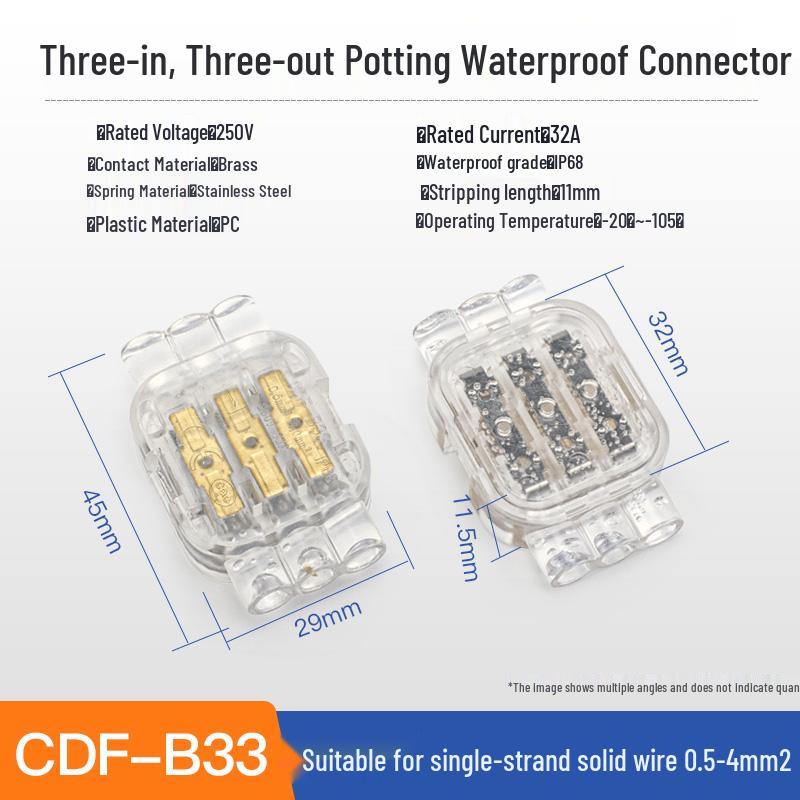 Compact Waterproof 2-In 2-Out Quick Wiring Terminal for Single Strand Hard Wire