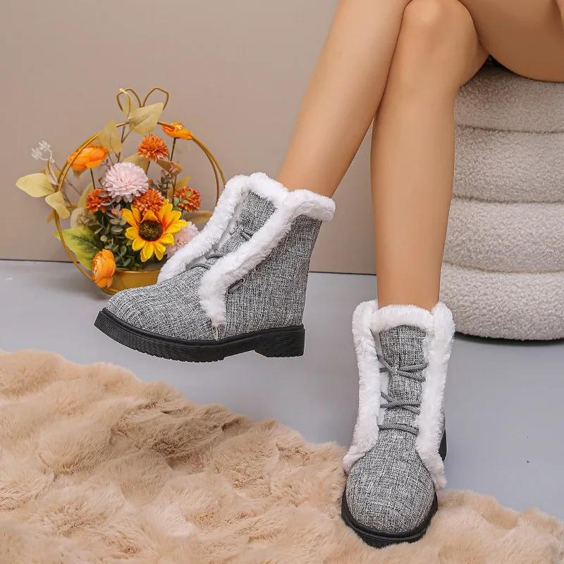 2024 New Fashion Women's Snow Boots Solid Color Warm Winter Comfortable Flat Heel Women's Shoes for Outer Wear Zapatos De Mujer