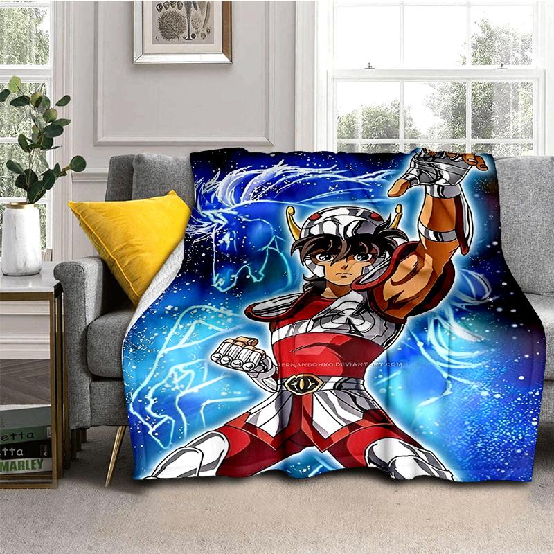 Cartoon Anime Saint-Seiya Glod Throws Blanket Kids Super Soft Blankt for Sofa Travel Couch Picnic Flannel Blanket Birthday Gift