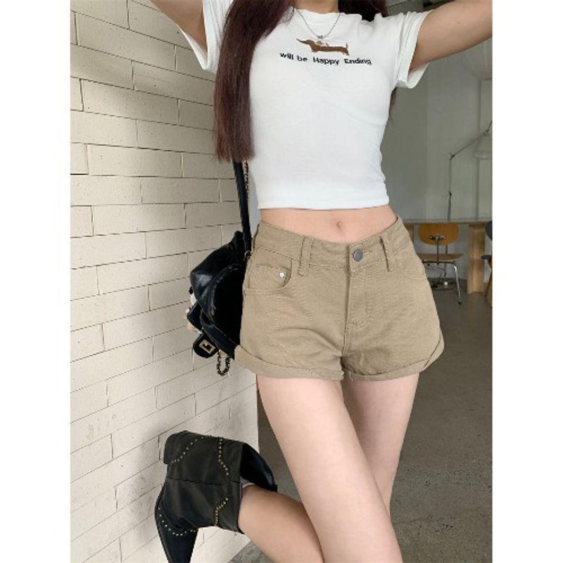 

Кумикуми Гяру Стиль Белые Джинсы с Высокой Посадкой Женские Летние Универсальные Темпераментные Повседневные Шорты-Футляр Прямые Брюки Khaki XL