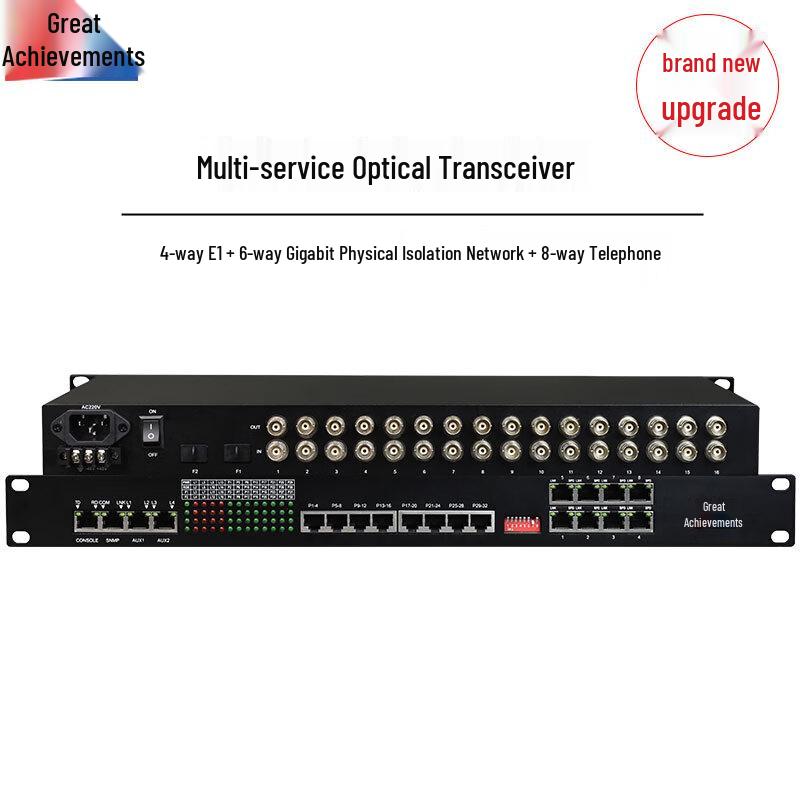 Hongji 4E1+6GE+8Tel Multi-service Fiber Optic Transceiver