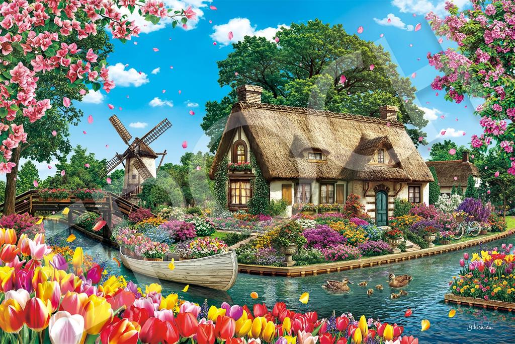 EPOCH 2016 Very Small Piece Jigsaw Puzzle Elegant Collection Flowering Canal Village with and Score Ticket Illustration/Art (50x75cm) 22-604s Glue,