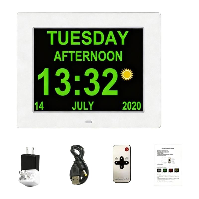 

Digital Alarm Clock for Seniors No Abbreviation Date LCD Display Auto Dimming Photo Frame DST Adjustment,Gift for Elders белый