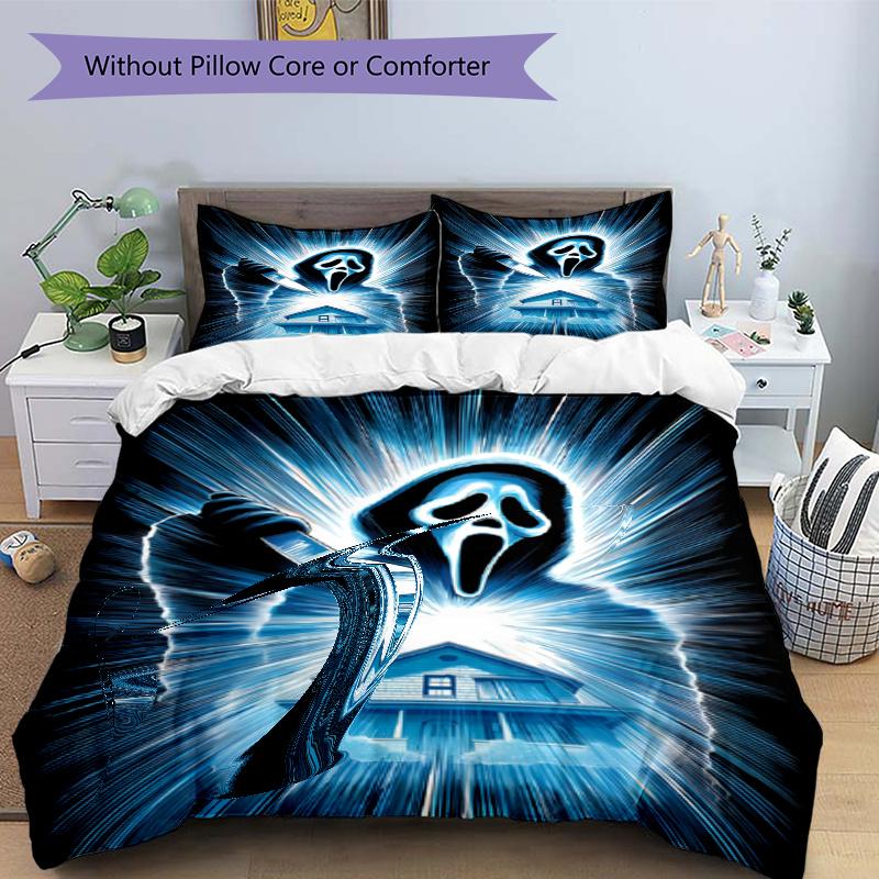 3pcs Duvet Cover Set (1*Duvet Cover + 2*Pillowcase, Without Core), Ghostface Print Bedding Set, Bedroom Decor, All‑Season, Gift