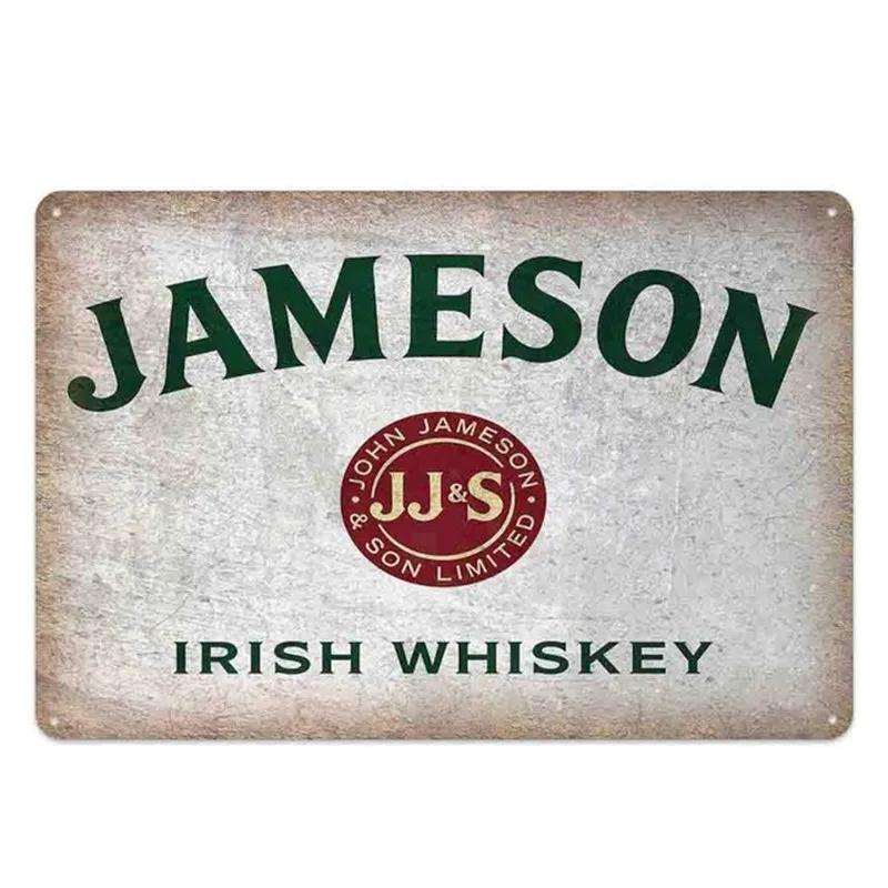 Öl Vin Jameson Affisch Metallplåt Skylt Vintage Metallväggplattor Hantverk Dekor Bar Café Kök Plåt Målning Järnplattor