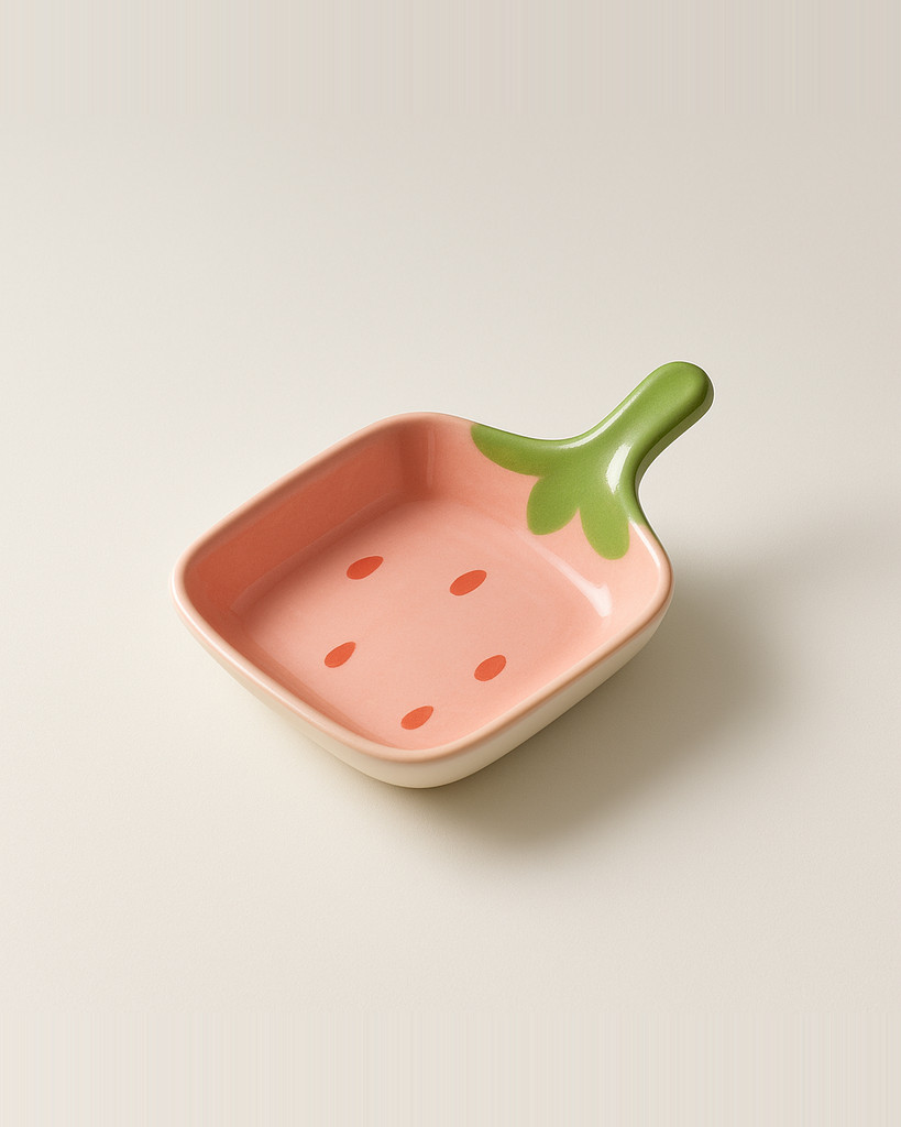 Super Cute Cartoon Strawberry Dipping Saucer Household Three-Dimensional Ceramic Saucer Ketchup Snack Plate Vinaigrette