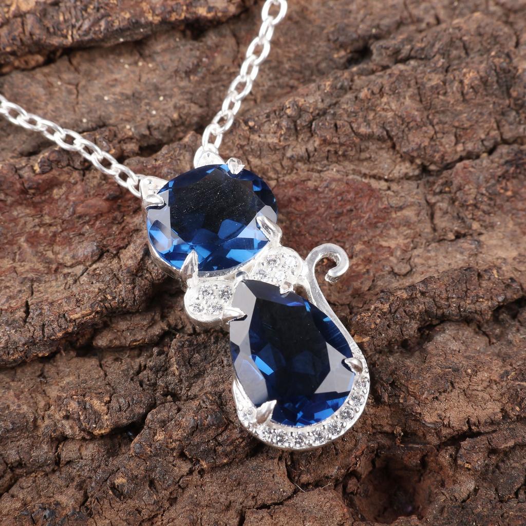 Seltener London Blue Topaz Edelstein 925 Sterlingsilber Schmuck Zirkon Anhänger 1,16" CZP-1-17