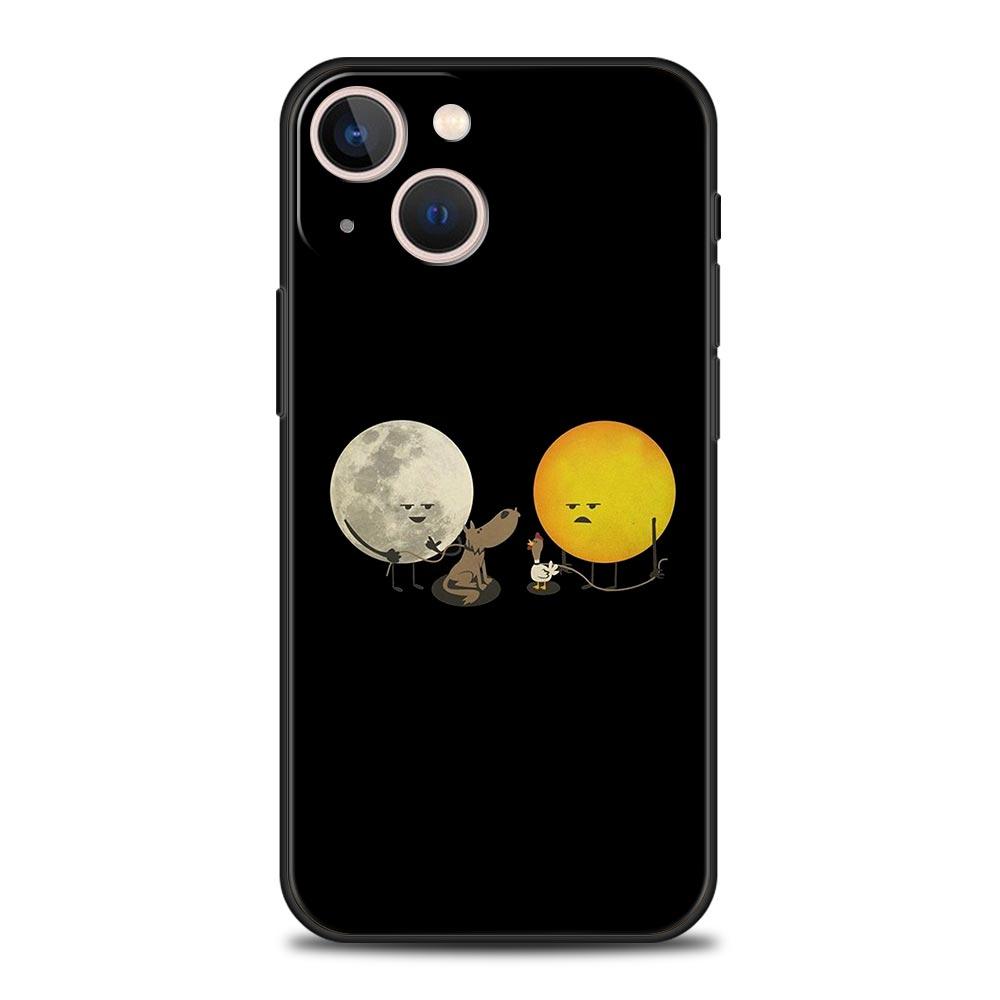 Minimalist Cartoon Sun Moon Phone Case For iPhone 16 13 15 14 12 11 Pro MAX XR X SE XS 7 8 Plus Soft TPU Shell Cover