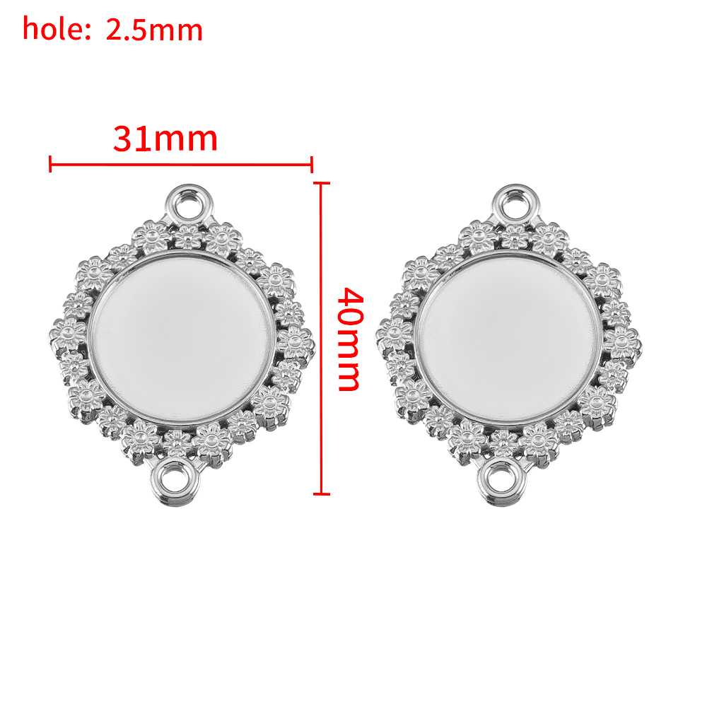 2pcs Stainless Steel Retro Heart Round Charms Blank Tray Base Gold Plated Cabochon Cameo Base Tray Bezel Pendant Jewelry Finding
